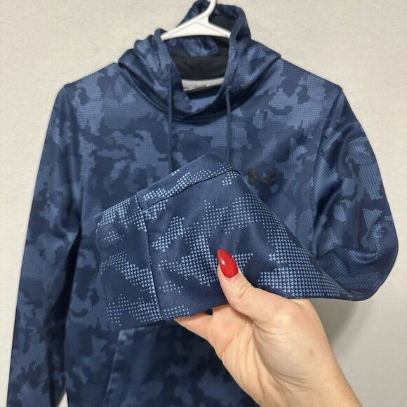 Under Armour Mens Coldgear Blue Camo Hoodie Sweatshirt Size Small Loose Fit - Picture 6 of 9
